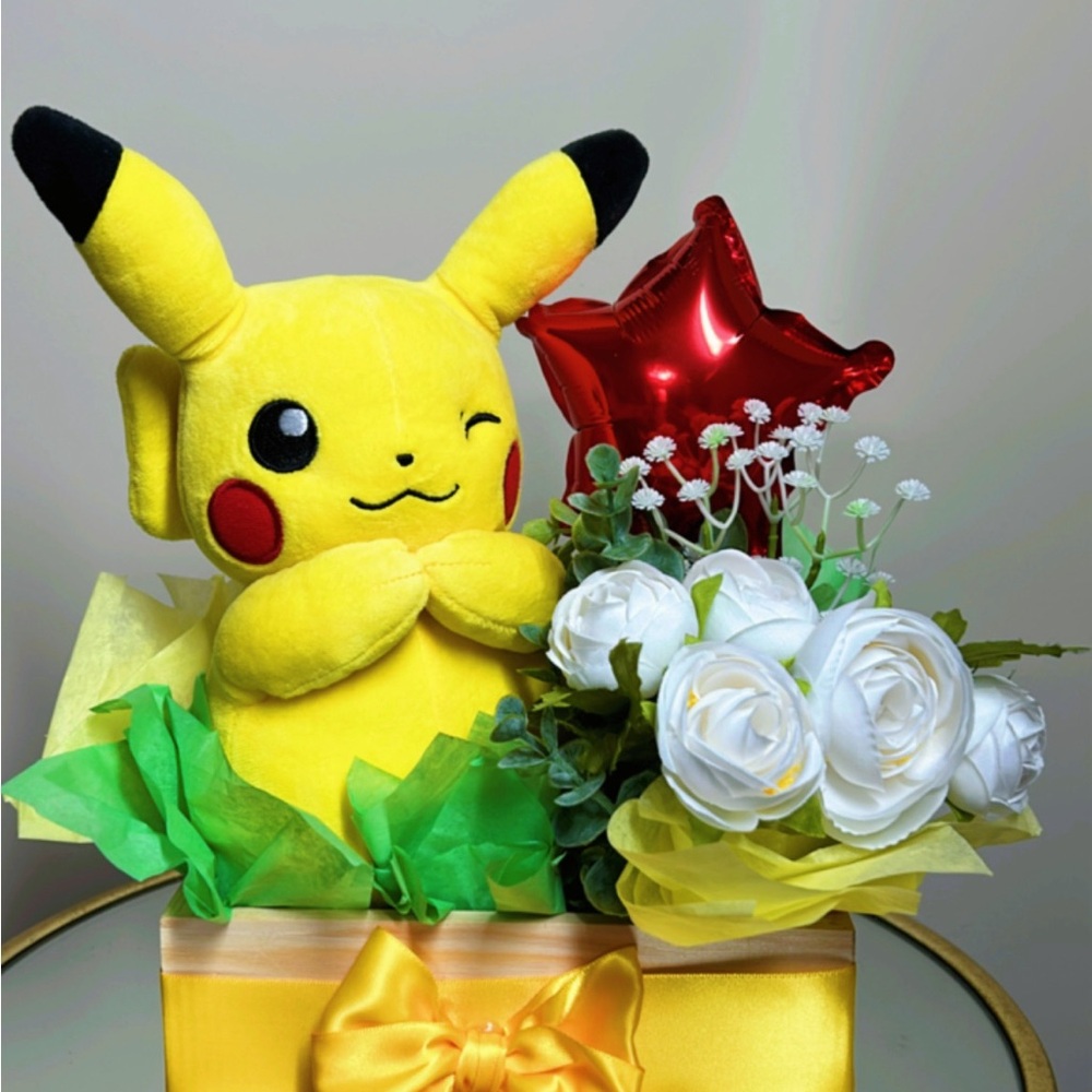 Charming Yellow Plush Toy with Floral Display